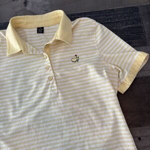 Masters Golf Logo Polo Shirt Womens Sz Small Yellow White Striped Cotton
